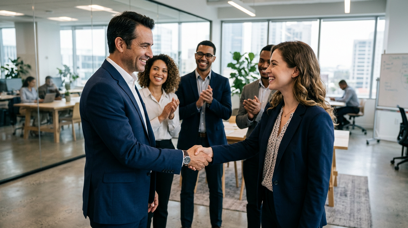 Manager reconociendo y motivando a un empleado del equipo